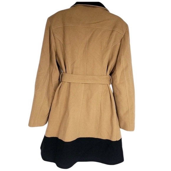 Vintage Cashmere Wool Coat Luxury Classic Two Tone Camel Tan Black Women Size XL - Picture 13 of 16